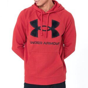 UNDER ARMOUR Mens Rival Fleece Big Logo Pullover Hoodie Red Black Size Large
